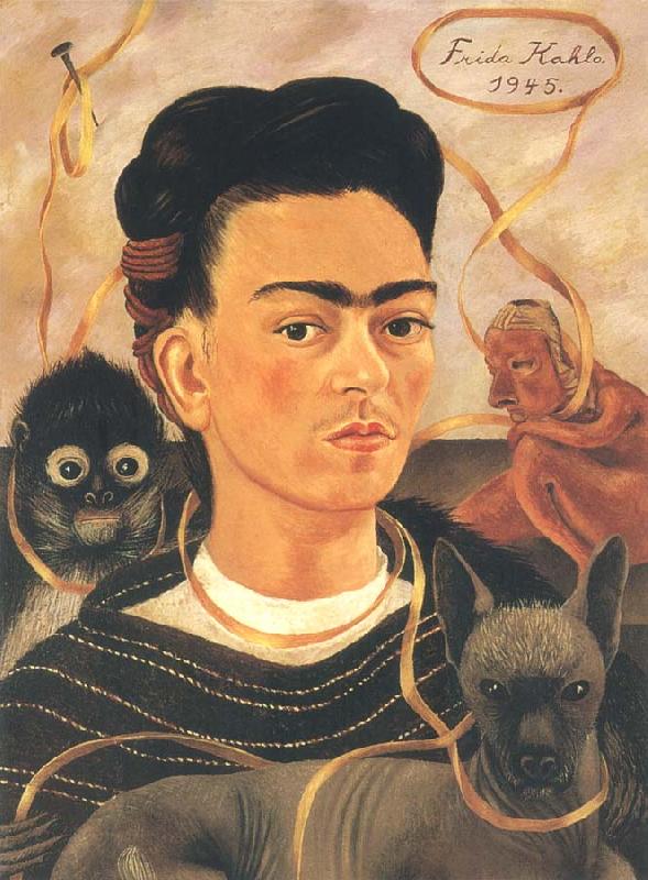 Frida Kahlo The self-portrait of artist and monkey oil painting image
